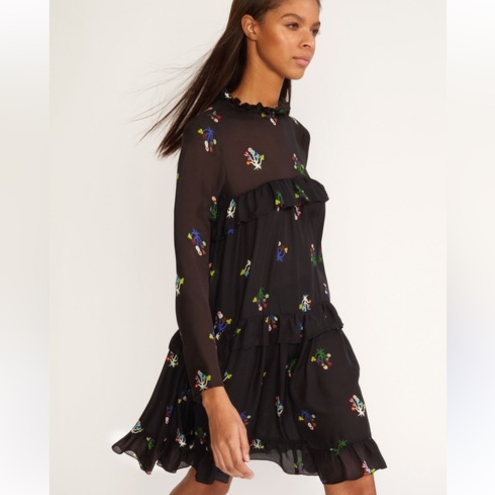 Cynthia Rowley Black Dress with Colorful Floral Embroidery